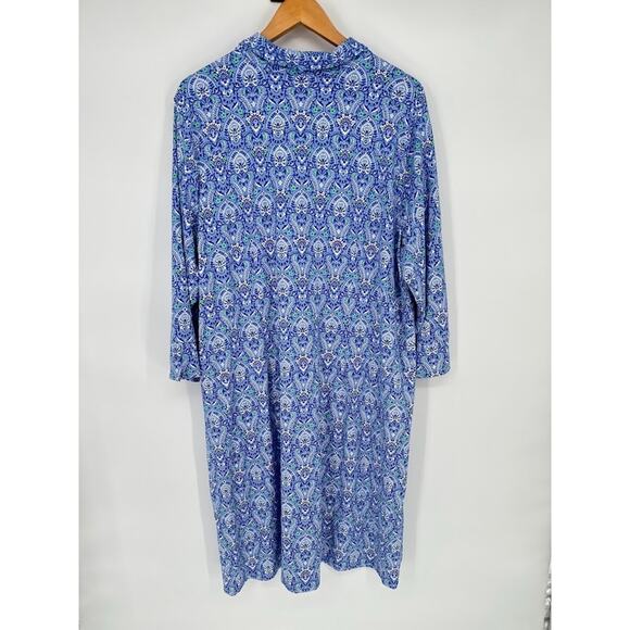 Talbots Effortless Jersey Medallion Nylon Popover Shirt Dress Blue Plus Size 3X - Picture 5 of 9